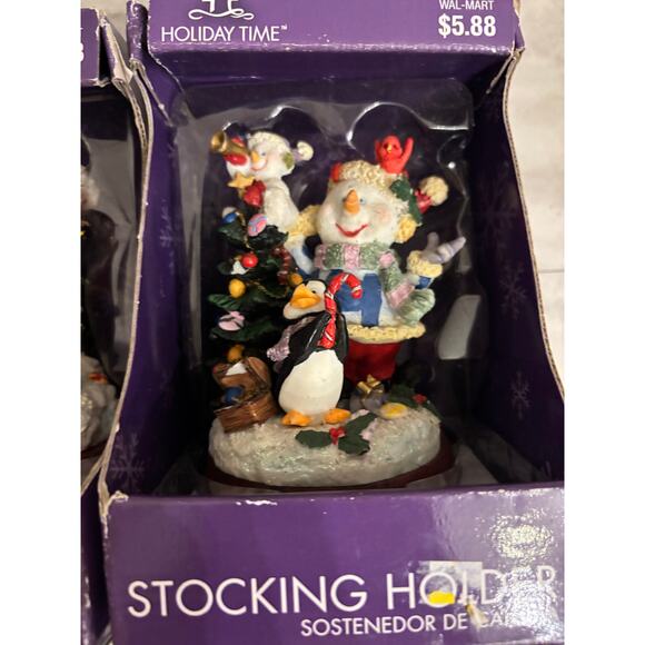 Vintage Holiday Time Christmas Stocking Hanger Holder Lot of 2 Snowman Reindeer - Picture 2 of 6